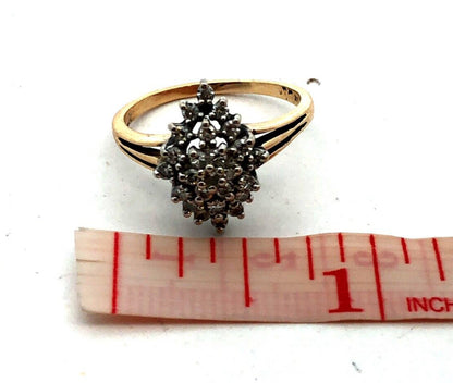 Designer 14K Yellow Gold Round Diamond Cluster Oval Dome Cocktail Ring