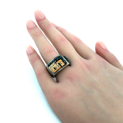 Calvin Begay Starry Night in the Pueblo Sterling Silver 925 Navajo Band Ring