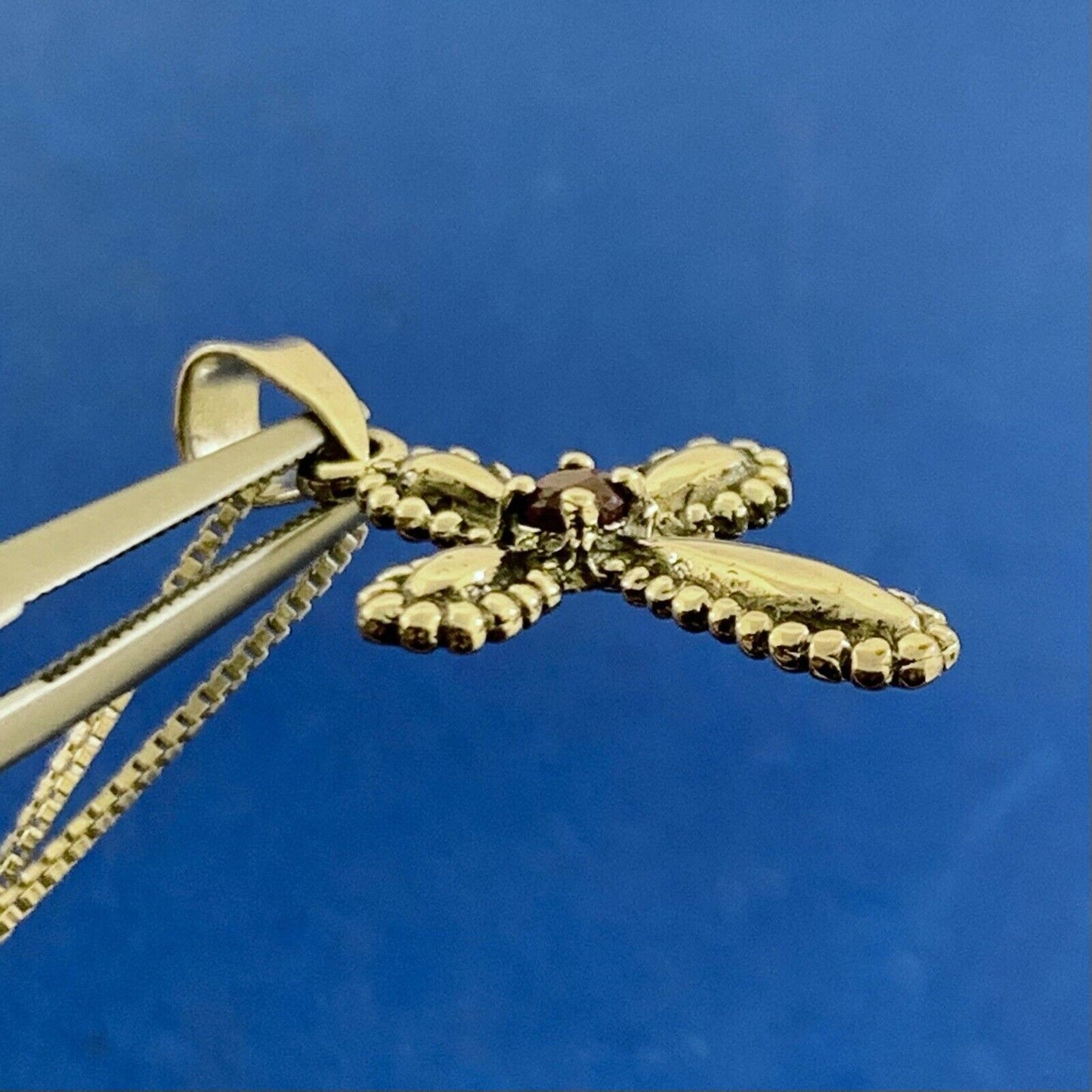 Designer 925 Sterling Silver Ruby Beaded Detail Statement Cross Pendant Necklace