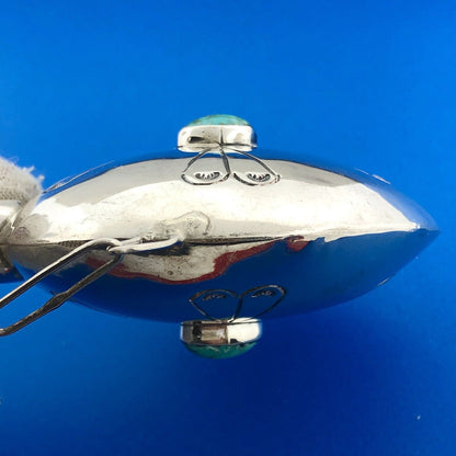 Native American 925 Sterling Silver Turquoise Hand Stamped Tobacco Flask Canteen