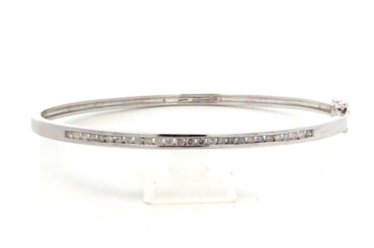 Stunning 14k White Gold Round Cut Channel Diamond Bangle Bracelet