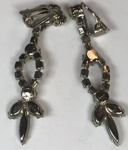 Vintage Art Deco Crystal Rhinestone Chandelier Statement Dangle Clip On Earrings