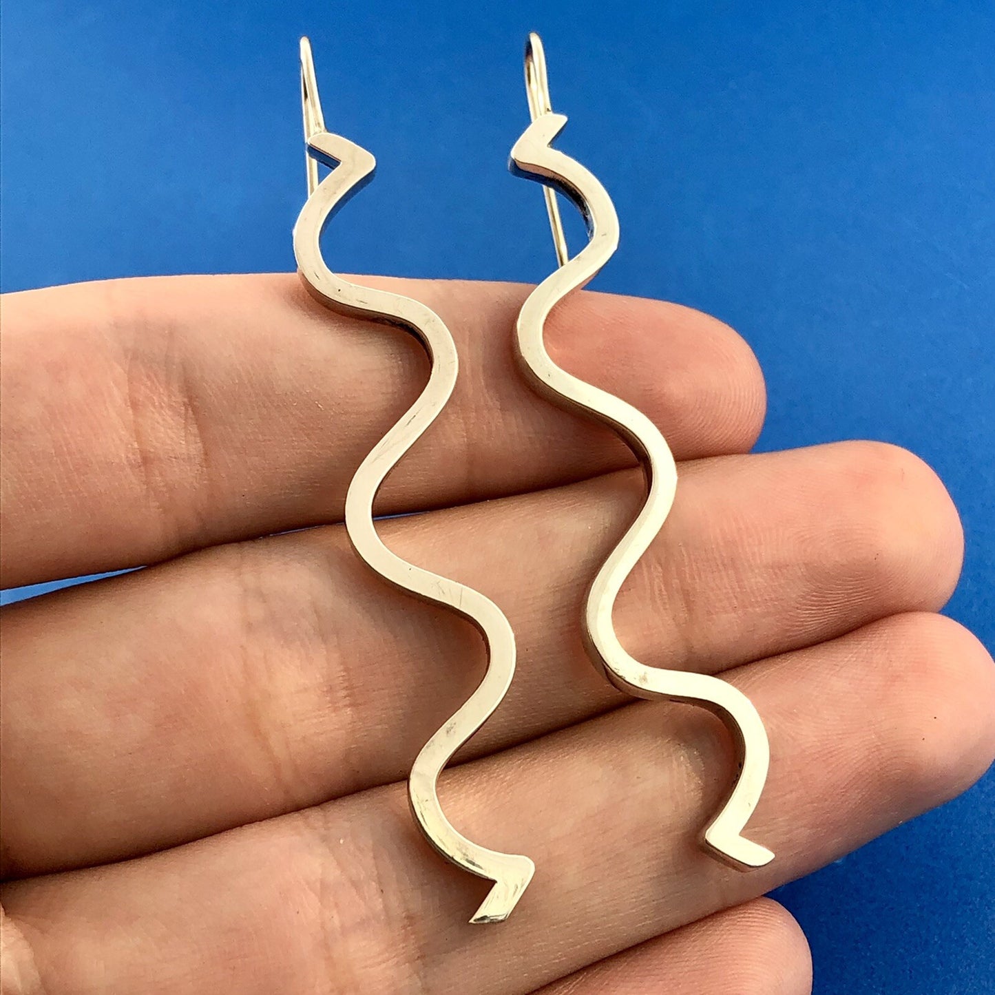 Designer Mignon Faget Sterling Silver 925 Wavy Line Ironworks Hook Earrings