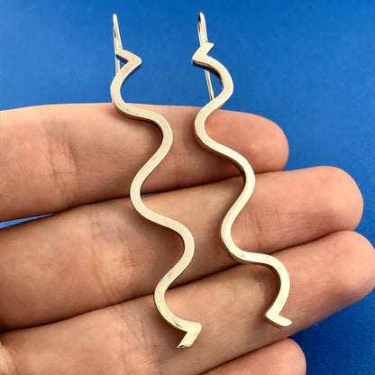 Designer Mignon Faget Sterling Silver 925 Wavy Line Ironworks Hook Earrings