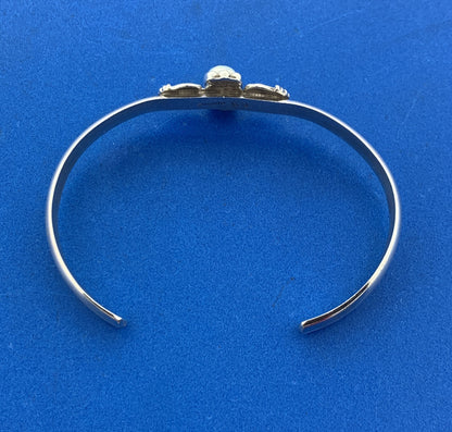 Native American CS Sterling Silver 925 Oval Synthetic Opal Heart Cuff Bracelet