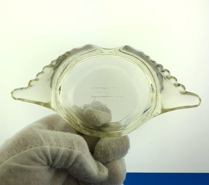 Mid Century Glass Bake Patent 124842 Clear Glass Stuffed Crab Mold Dish