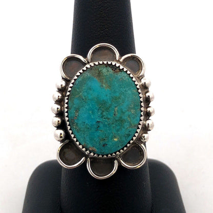 Vintage 925 Sterling Silver Oval Turquoise Concho Statement Ring