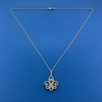 Designer 925 Sterling Silver Floating Cubic Zirconia Fleur De Lis Necklace