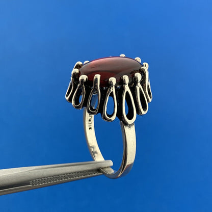 Vintage Kabana 925 Sterling Silver Red Mother Of Pearl Doublet Bead Scroll Ring