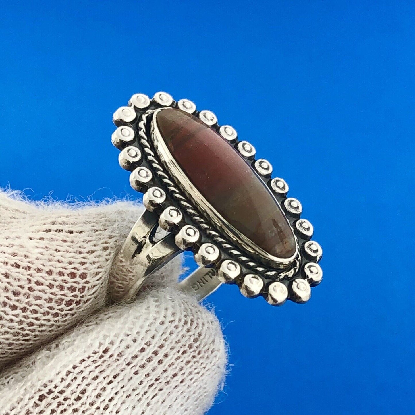 Bell Trading Post 925 Sterling Silver Red Green Jasper Cabochon Statement Ring