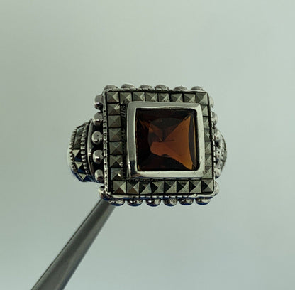 925 Sterling Silver Garnet Marcasite January Birthday Anniversary Ring
