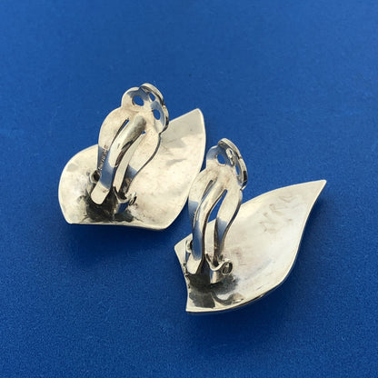 Sterling Silver 925 Teardrop Cabochon Turquoise Jagged Pear Shard Clip Earrings