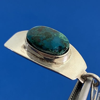 Turquoise Cabochon 950 Fine Silver Alpaca Design Dangle Drop Stud Earrings