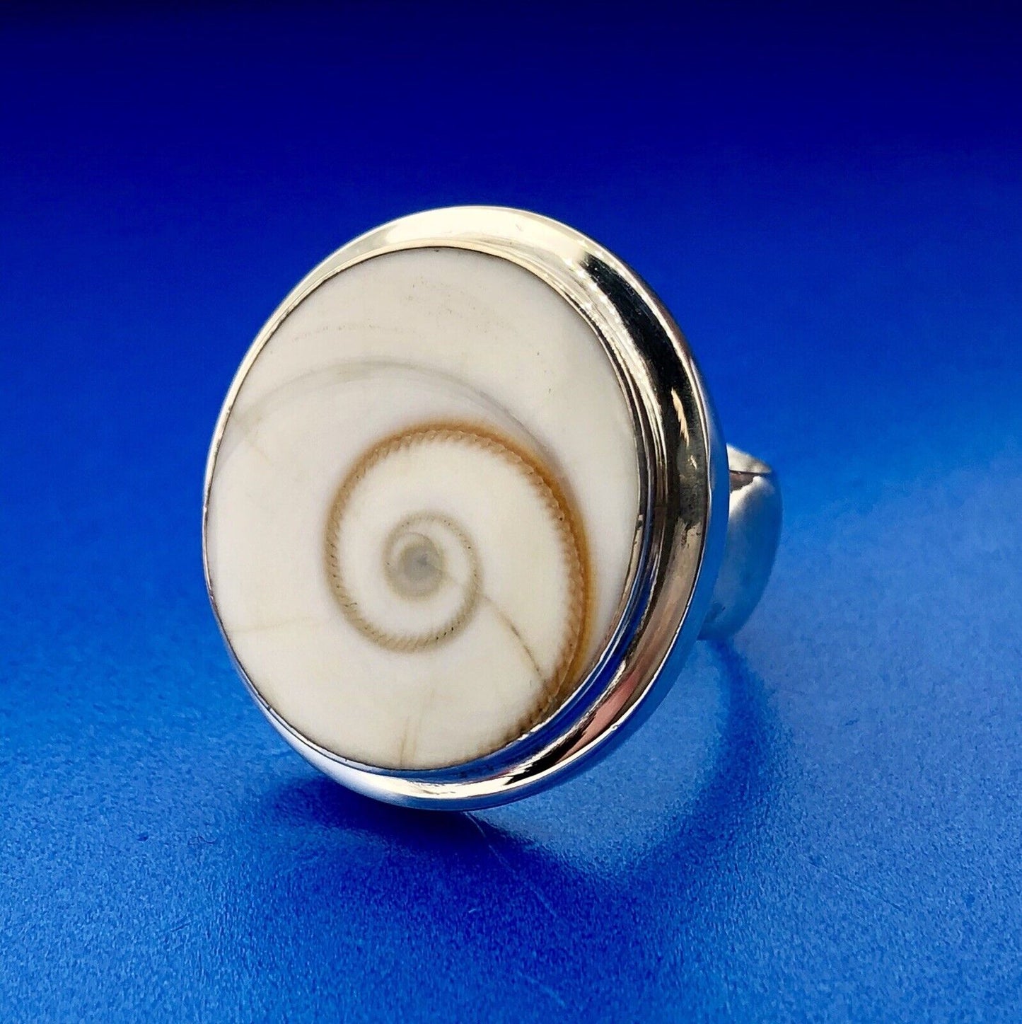 Designer Sterling Silver Natural Shiva Eye Snail Shell Protection Statement Ring