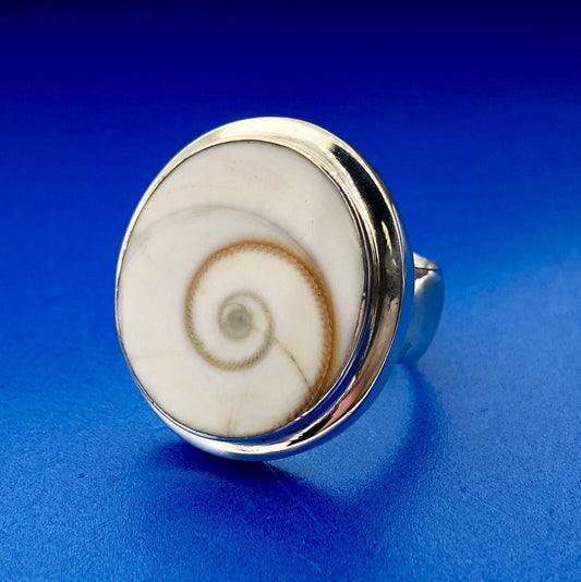 Designer Sterling Silver Natural Shiva Eye Snail Shell Protection Statement Ring