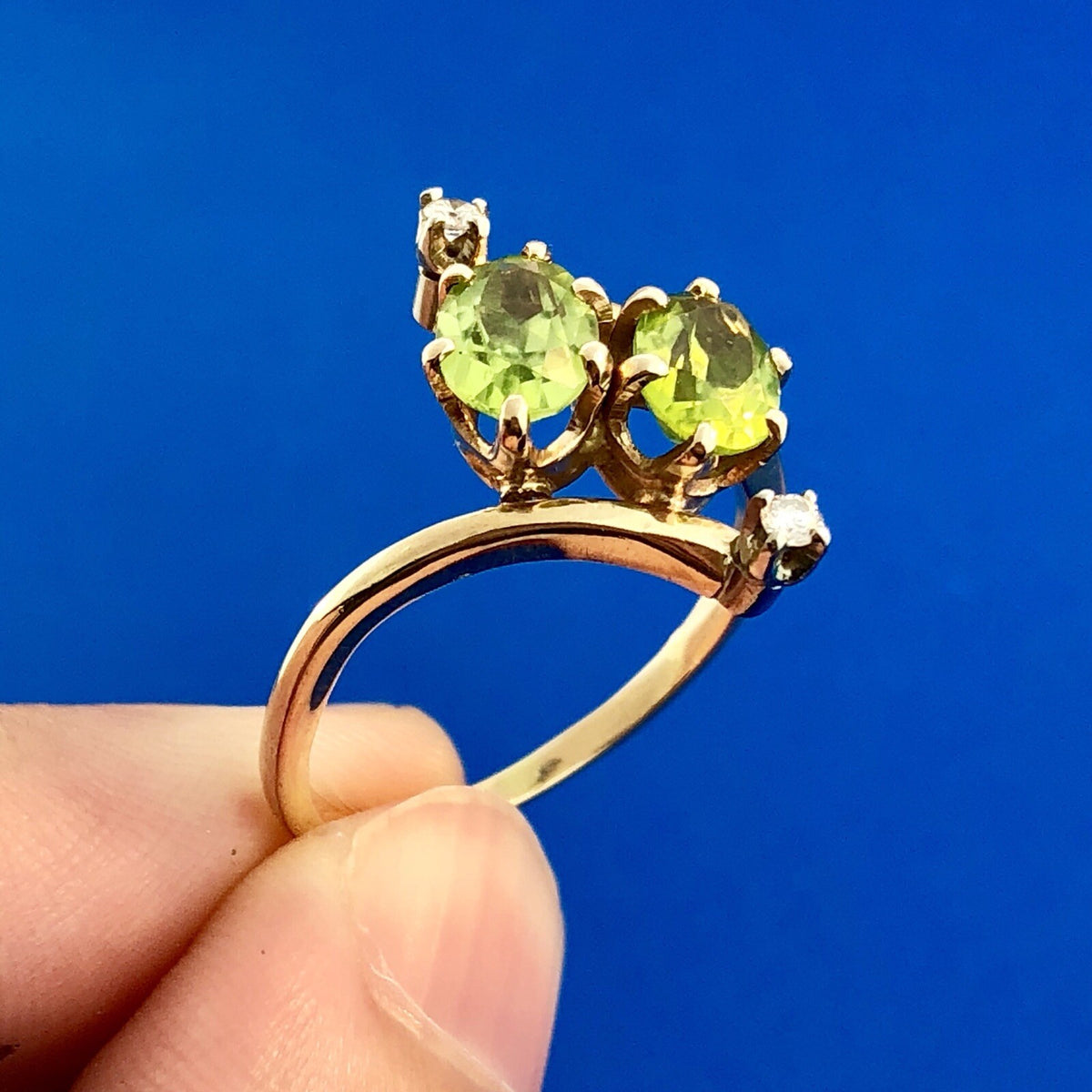 Modernistic 14K Yellow Gold Peridot Diamond Accent August Birthstone Ring