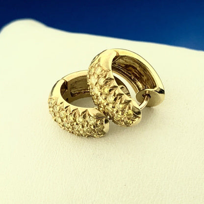Estate 14K Yellow Gold Canary Diamond Huggy Hoop Earrings
