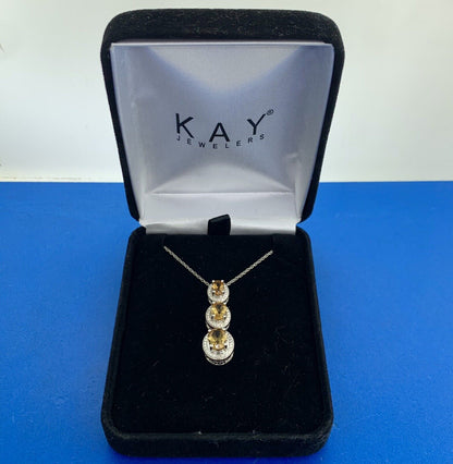 Kay Jewelers 925 Sterling Silver Oval Citrine Diamond Accent Pendant Necklace