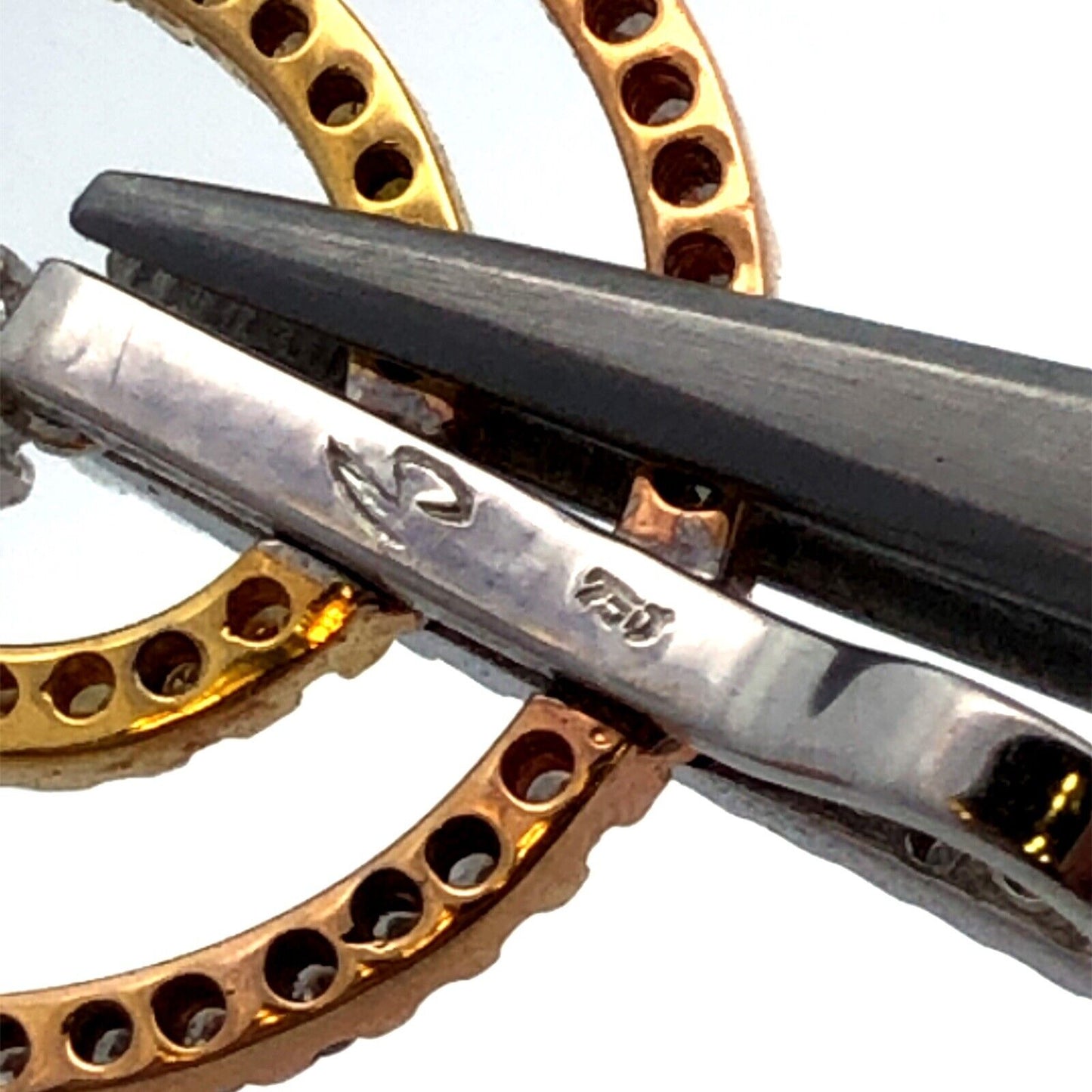 Designer 18K Yellow White Rose Gold Tri-Color Diamond Oval Statement Pendant