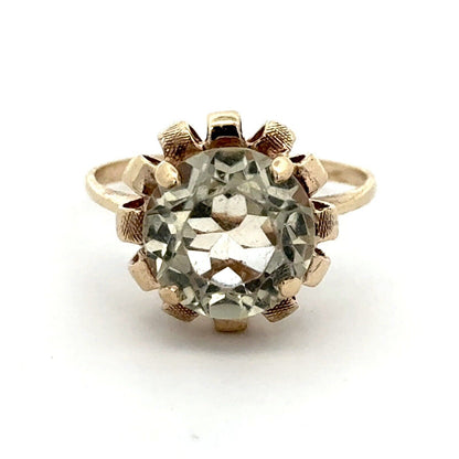 Designer ESEMC 10K Yellow Gold Round White Amethyst Solitaire Ring