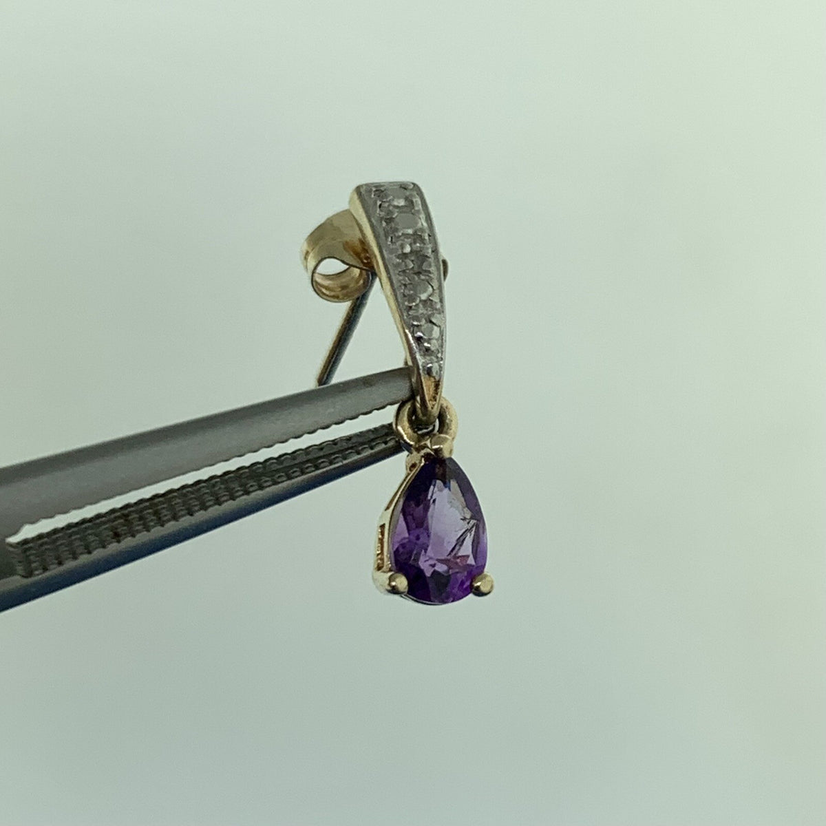 Estate Sterling Silver Vermeil Two Tone Amethyst Diamond Dangle Stud Earrings