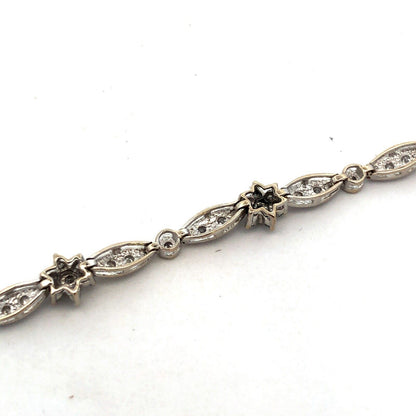 Designer 14K White Gold Round Diamond Flower Floral Textured Tennis Bracelet