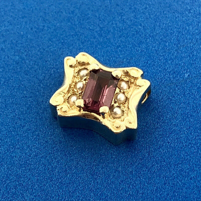 Designer GK 14k Yellow Gold Pearl Accented Tourmaline Rectangle Slide Charm