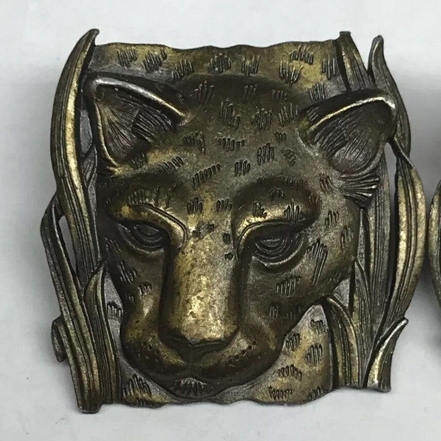 Vintage Jonette Jewelry JJ 3D Textured Leopard Head Bronze Tone Metal Earrings