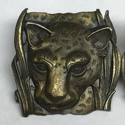 Vintage Jonette Jewelry JJ 3D Textured Leopard Head Bronze Tone Metal Earrings