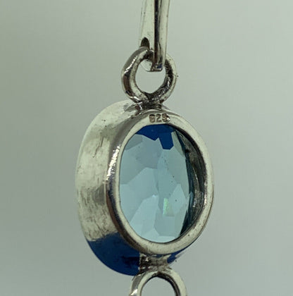 Designer 925 Sterling Silver Oval Blue Topaz Solitaire Statement Cuff Bracelet