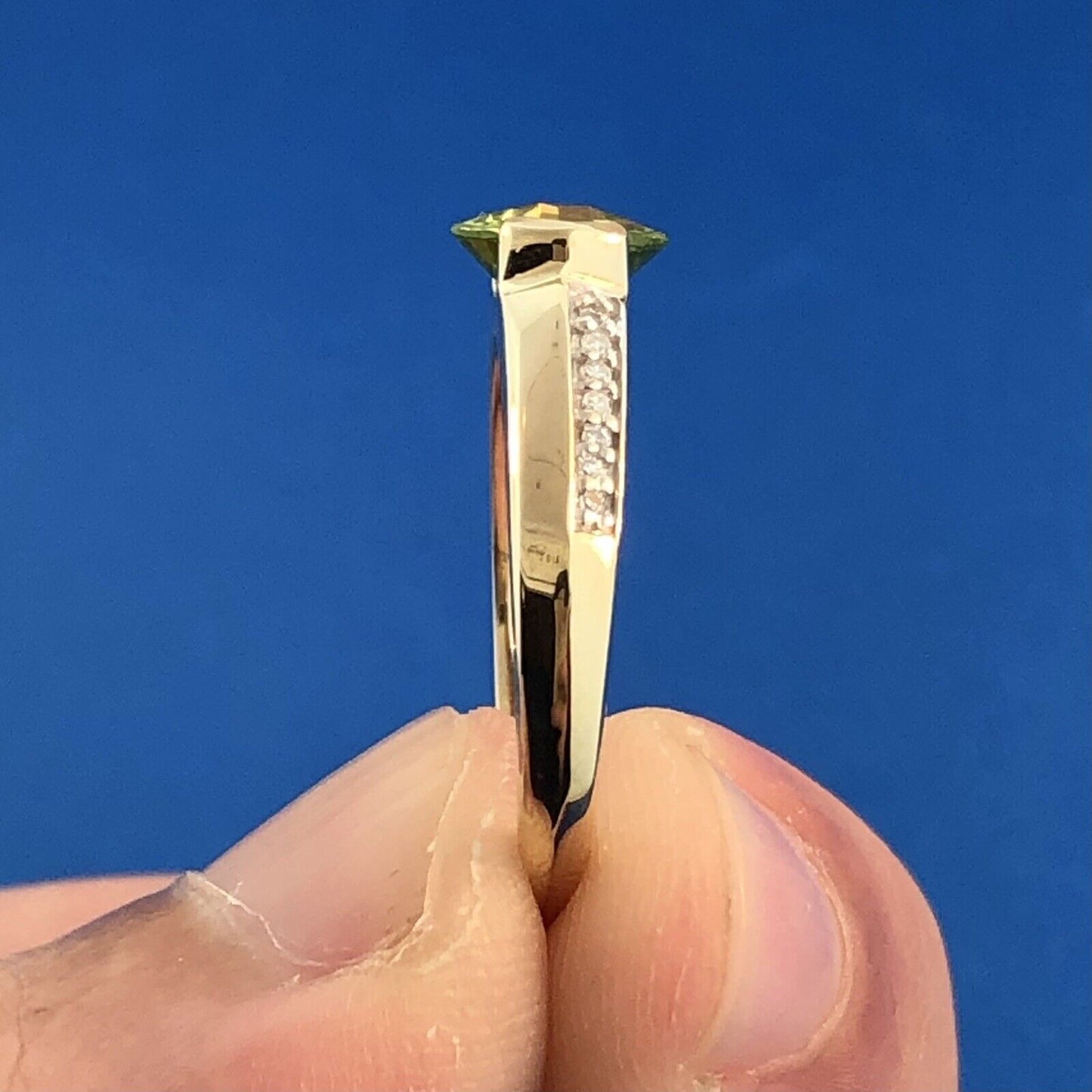 Gorgeous 14K Yellow Gold Peridot Diamond Accent August Anniversary Ring