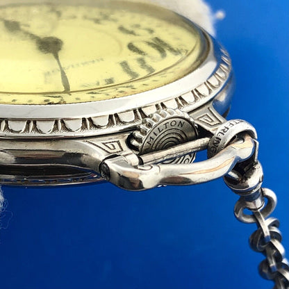1928 Hamilton 14K White Gold-Filled Railroad Grade Open Face Pocket Watch w/Fob