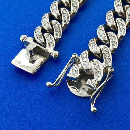 Heavy Solid 14K White Gold Diamond Encrusted Miami Cuban Link Chain Necklace