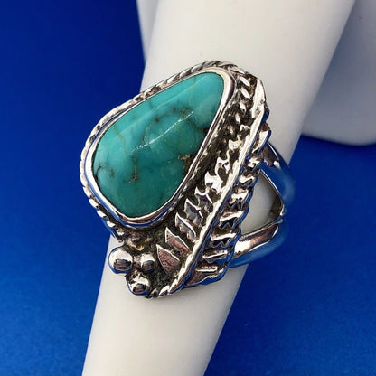 Vintage Native American DB Sterling Silver 925 Turquoise Feather Chunky Ring