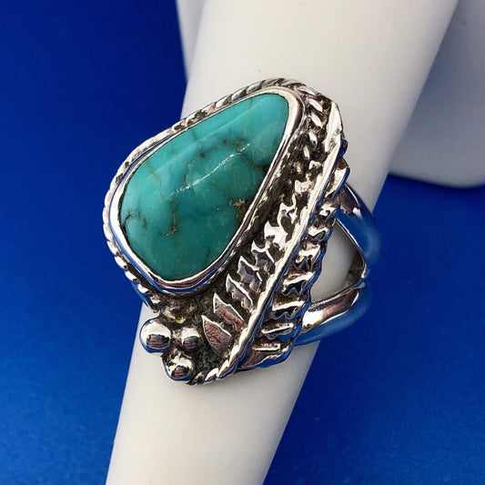 Vintage Native American DB Sterling Silver 925 Turquoise Feather Chunky Ring