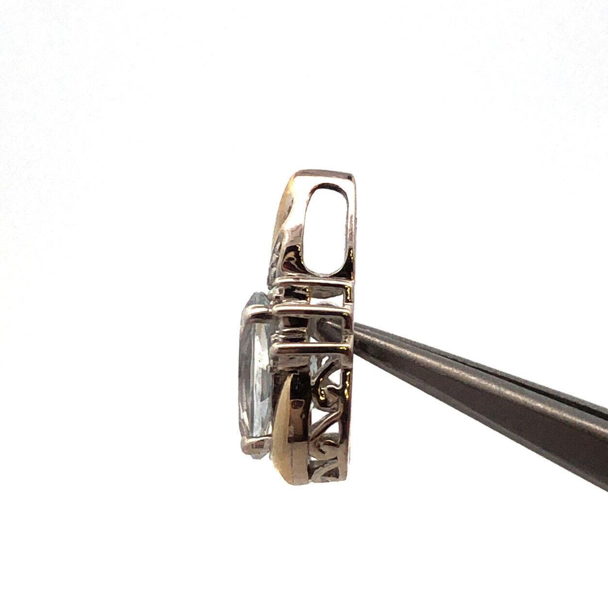 Designer 925 Sterling Silver 10K Gold Oval Light Blue Topaz Diamond Pendant