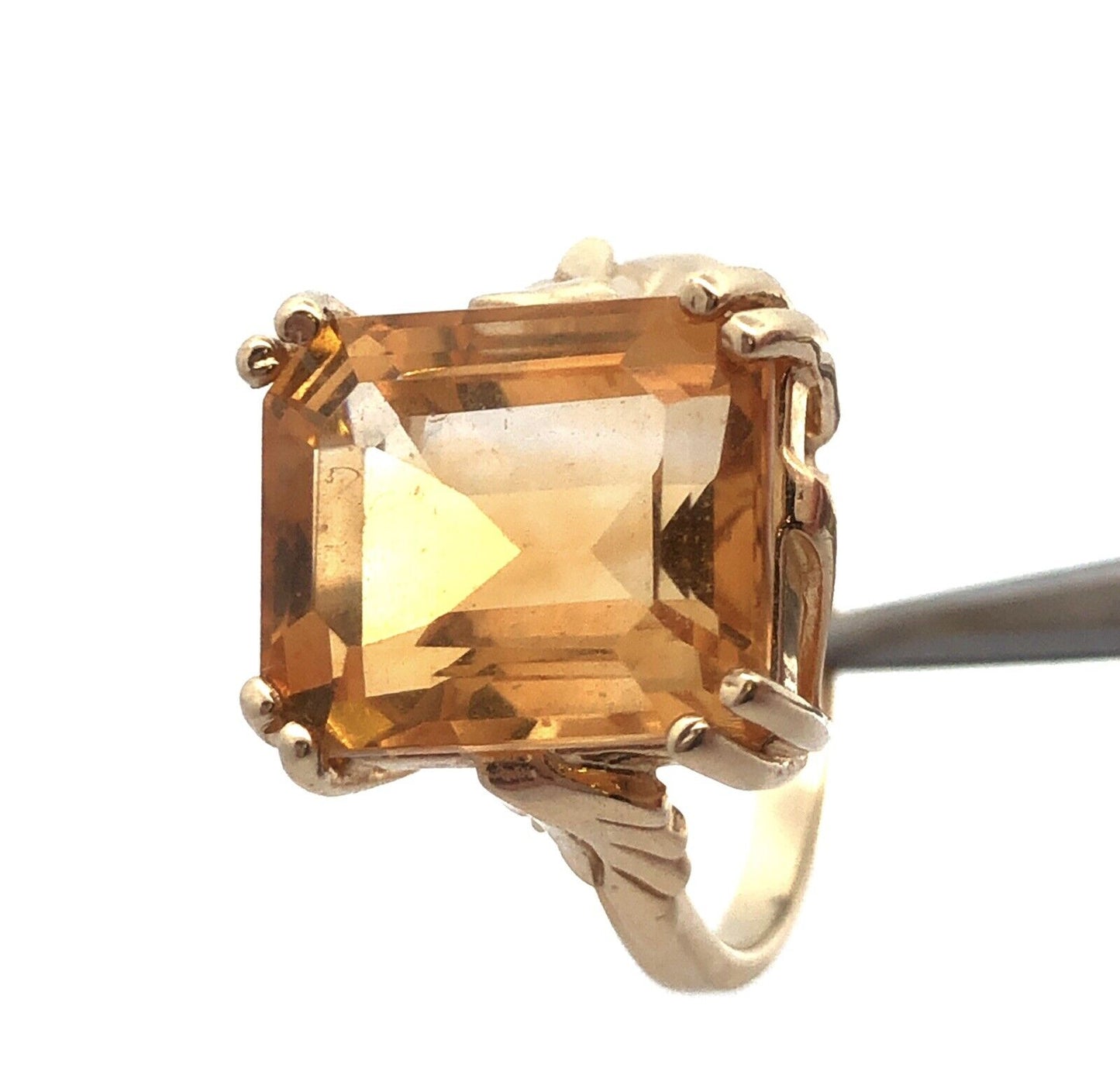 10K Yellow Gold Emerald Cut Citrine November Anniversary Cocktail Ring