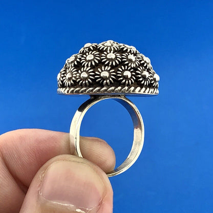 Vintage Taxco Mexico 925 Sterling Silver Floral Mushroom Cap Dome Statement Ring
