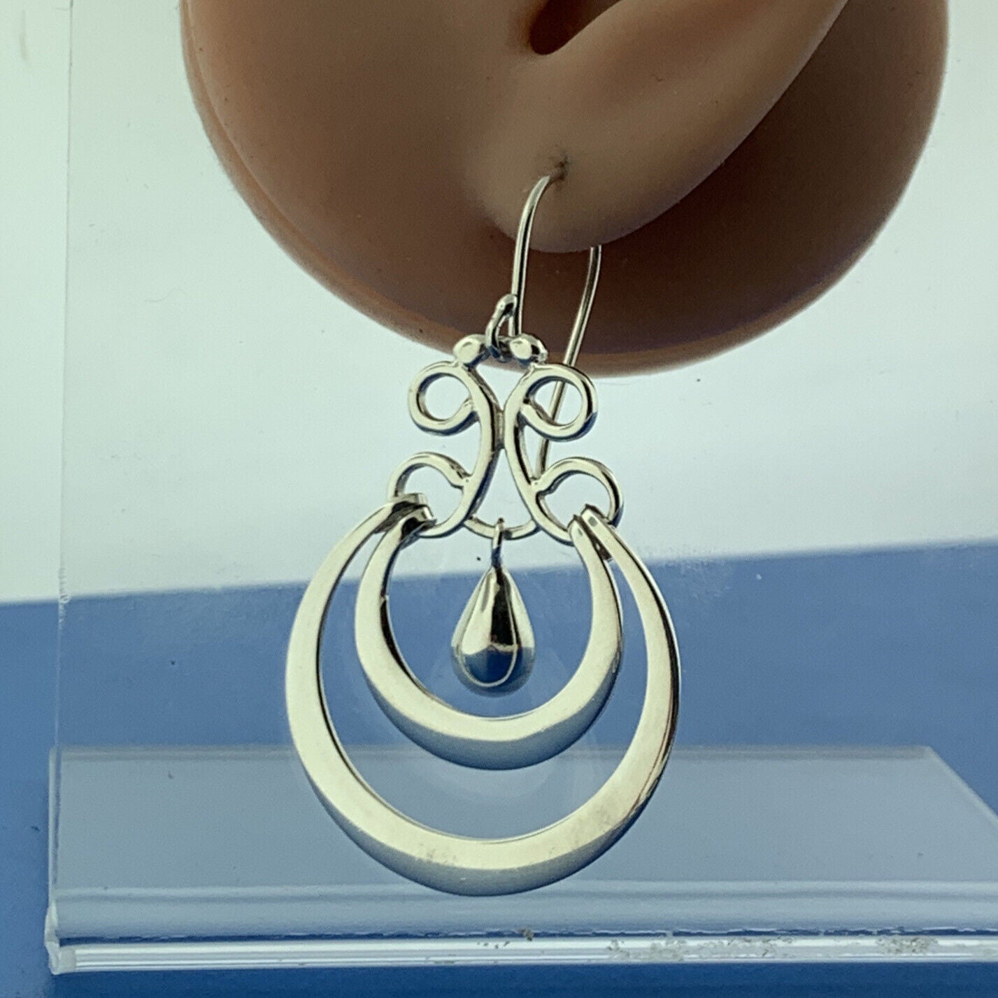 Designer ATI Mexico Sterling Silver Double Hoop Dangle Drop Statement Earrings