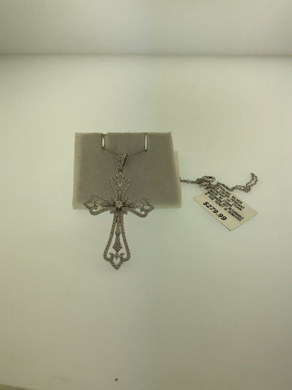 Jacmel Mauitius JCM Sterling Silver 925 Cubic Zirconia Statement Cross Necklace