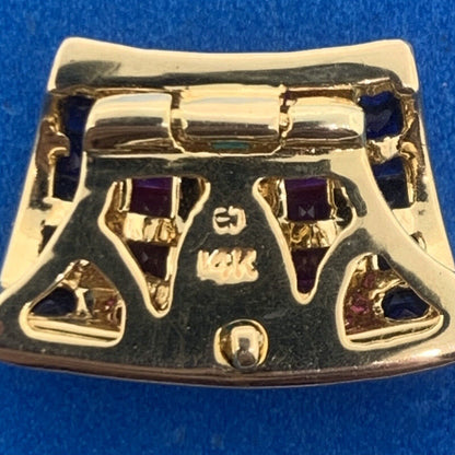 Designer 14K Yellow Gold Sapphire Ruby Emerald Modernist Enhancer Pendant