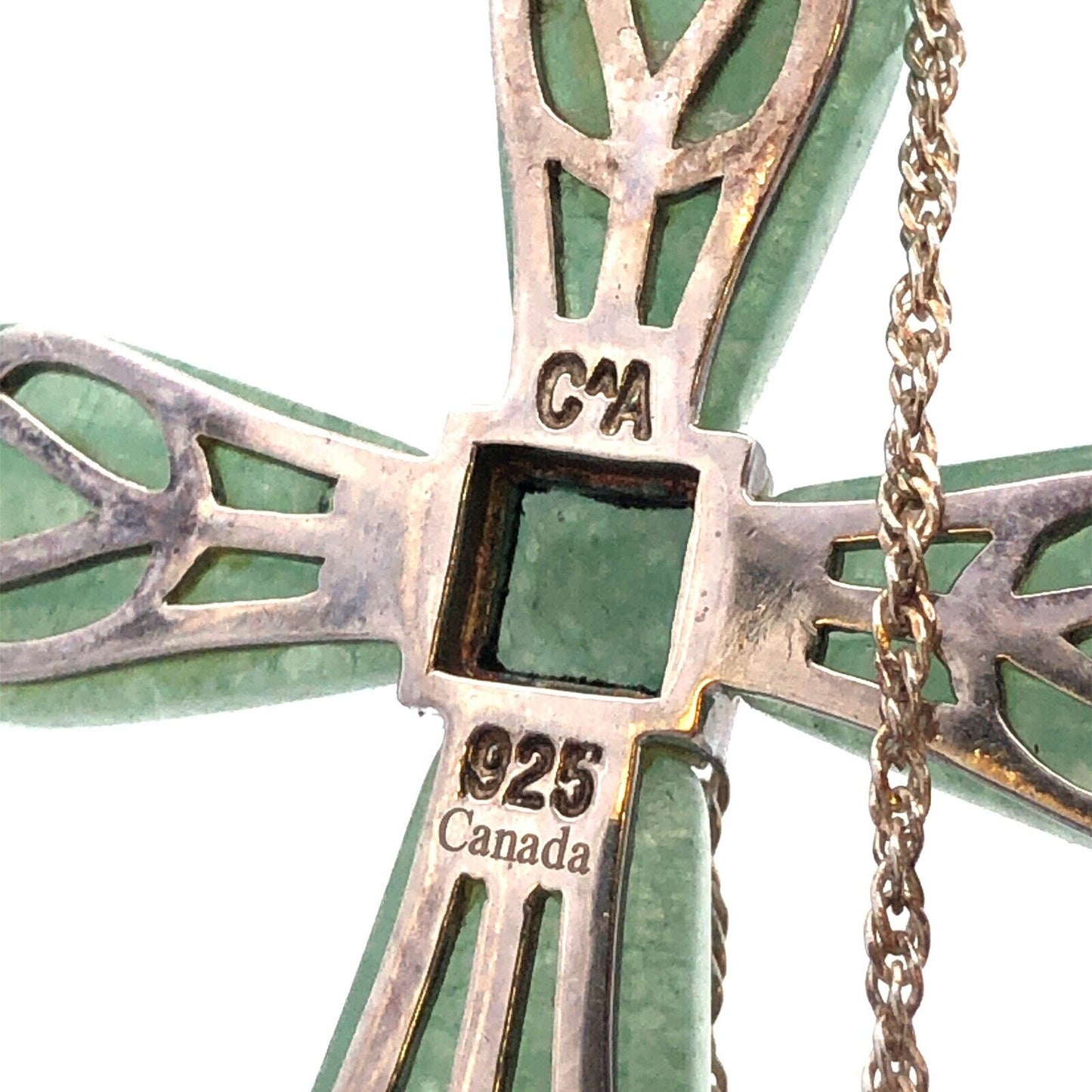 Designer 925 Sterling Silver Carved Jade Cross Statement Pendant Necklace