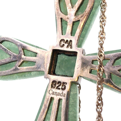 Designer 925 Sterling Silver Carved Jade Cross Statement Pendant Necklace
