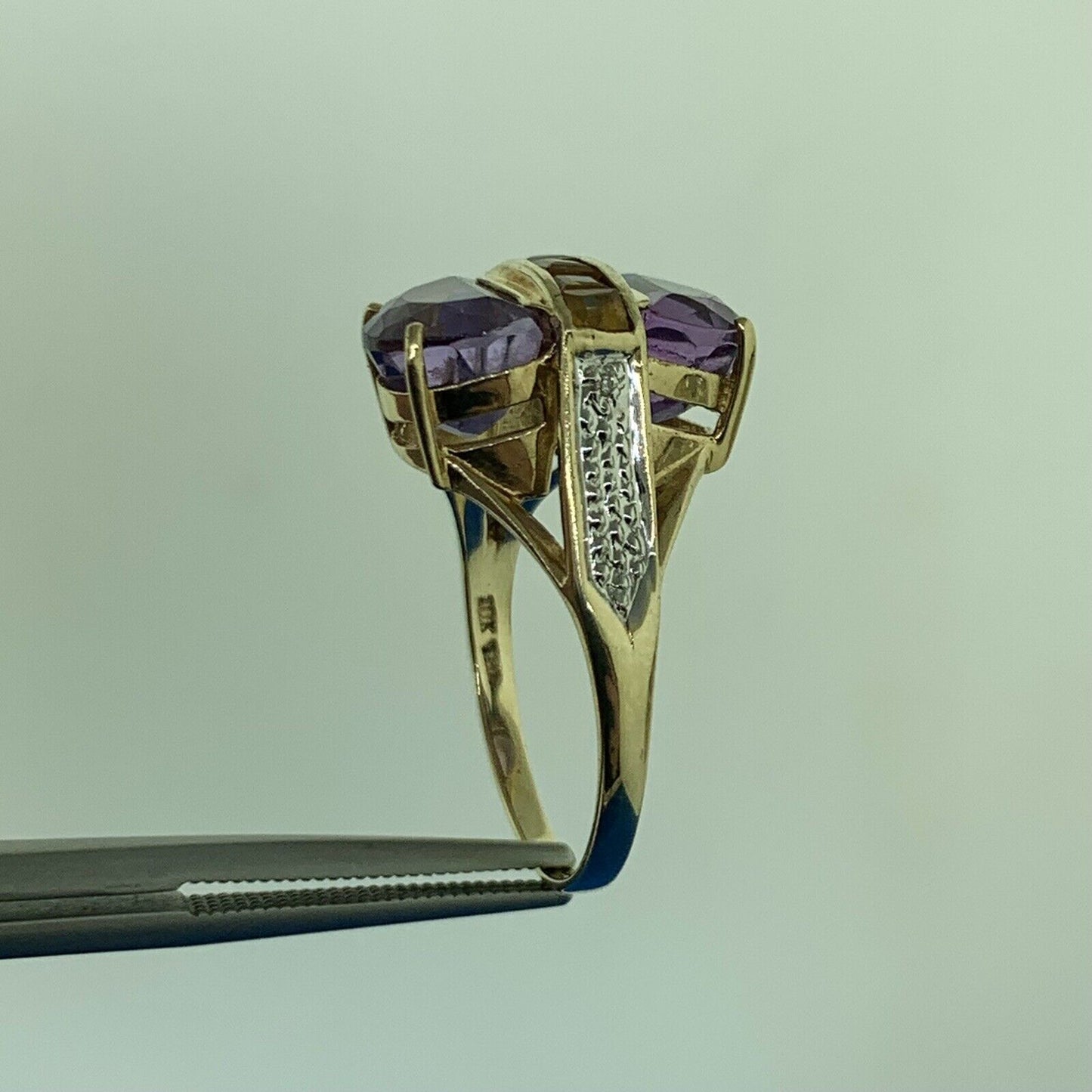 Designer THL 10K Yellow Gold Amethyst Citrine Diamond Accent Statement Ring