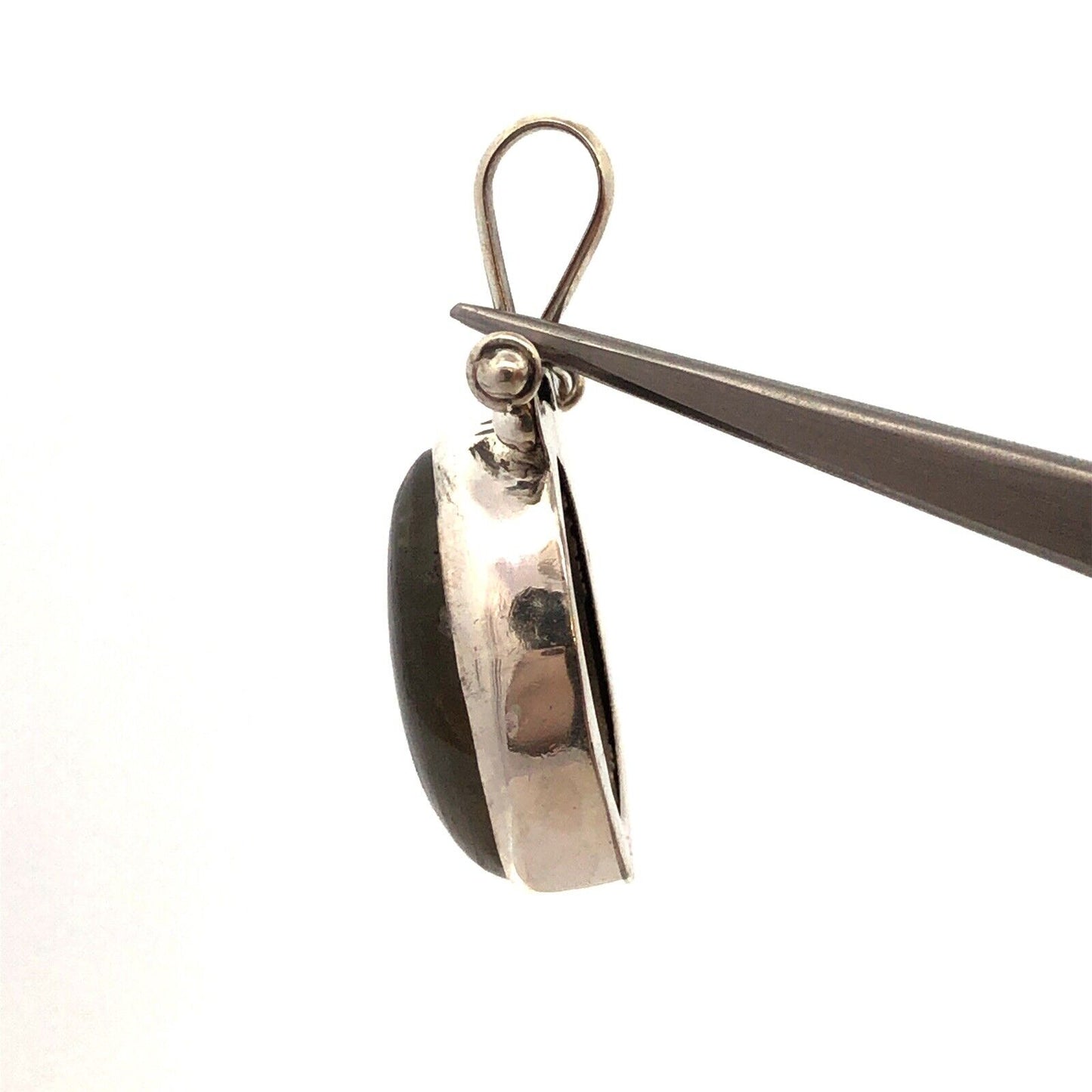 Vintage 925 Sterling Silver Oval Cabochon Labradorite Statement Pendant