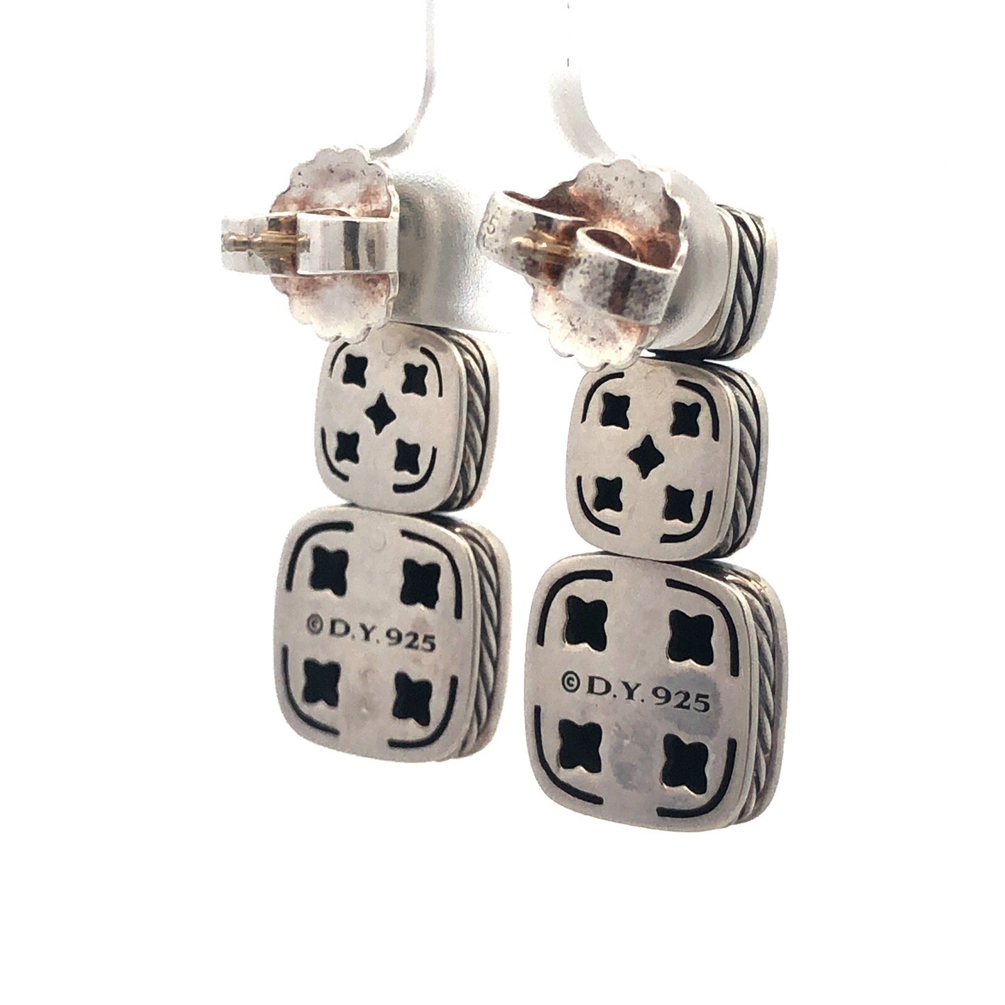 David Yurman 925 Sterling Silver Albion Cushion Cut Hematite Diamond Earrings