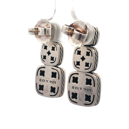 David Yurman 925 Sterling Silver Albion Cushion Cut Hematite Diamond Earrings