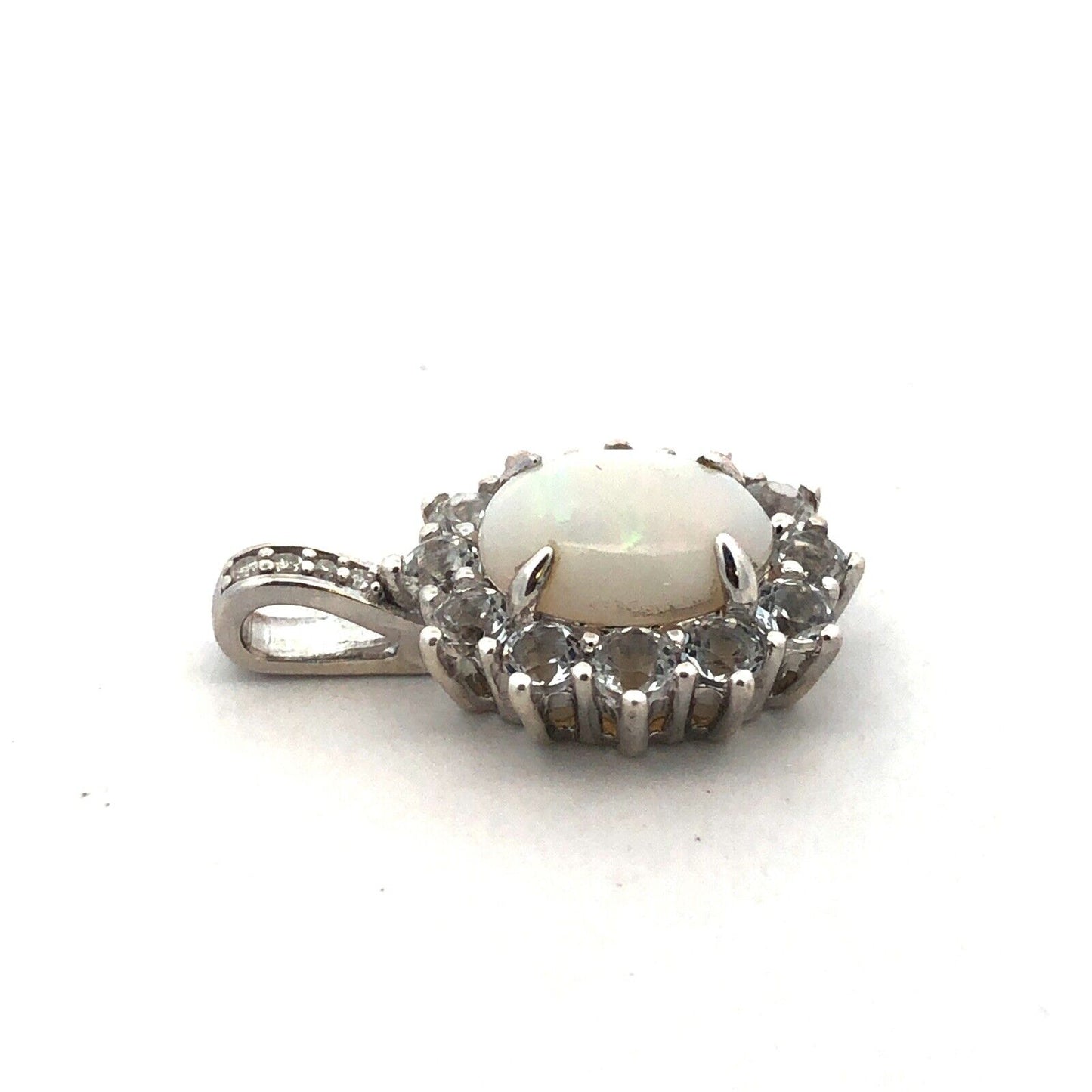 Designer CN 925 Sterling Silver Oval White Opal White Topaz Diamond Pendant