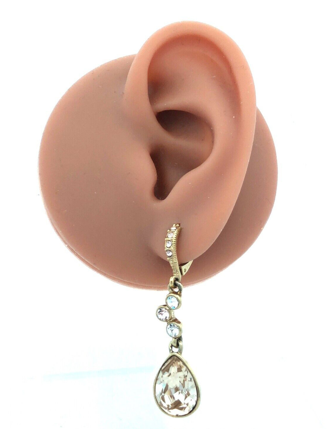 Givenchy Gold Tone Cubic Zirconia CZ Leverback Drop Dangle Statement Earrings