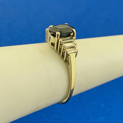 Designer 14K Yellow Gold Oval Sapphire Diamond Accent Anniversary Ring